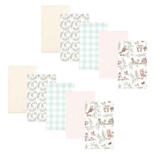 Hudson Baby Cotton Poly Flannel Burp Cloths, Girl Woodland Pals 10-Pack