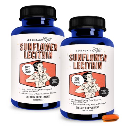 Legendairy Milk Sunflower Lecithin 1200mg, Lactation Support, Sunflower Lecithin Supplement for Clogged Milk Ducts, Made in USA, 200 Softgels (Pack of 2)
