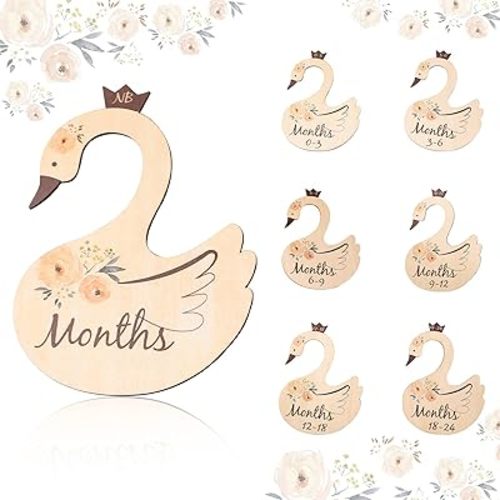 ibwaae Wooden Animal Baby Closet Size Divider Organizer Hanger Clothing Dividers for Newborn Nursery Decor Infant to 24 Months(Swan)