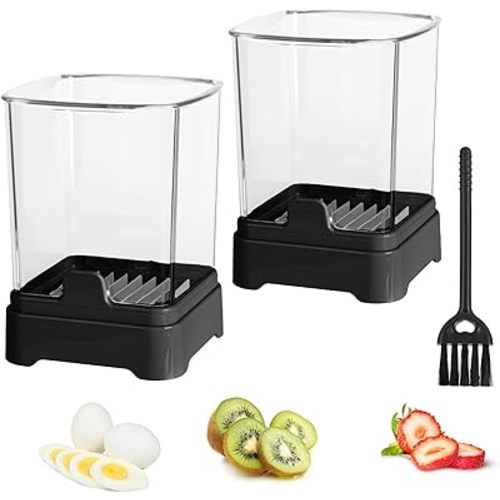 2 Pack Upgraded Fruit Slicing Cup with Removable Blade & Push Plate - Safe Strawberry, Banana, Egg, Grape Slicer - Kitchen Gadget for Easy Fruit Prep (Black)
