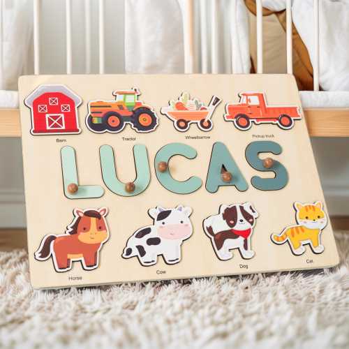 Baby Farm Animals Name Puzzle, farm animal nursery, 1st Birthday Gift, 1 year old Gift, Baby shower gift,Baby 1st Christmas Gifts,wooden toy