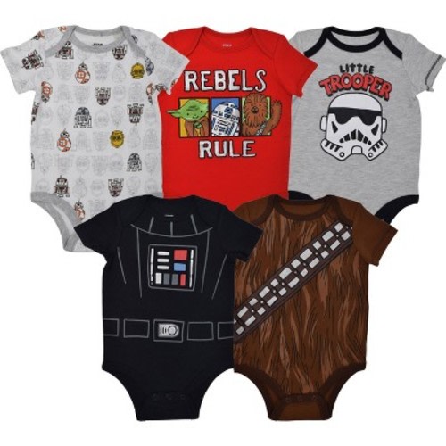 Star Wars Darth Vader Chewbacca Stormtrooper R2-D2 C-3PO Baby Boys 5 Pack Bodysuit, Size: 3-6 months