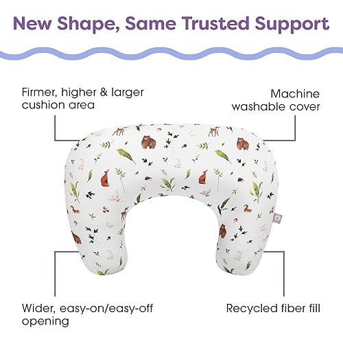 Boppy Nursing Pillow, Neutral Plants and Animals, Larger, More Supportive Pillow for Breastfeeding and Bottle Feeding; Firmer, Higher Lift, Larger Area Than Original Nursing Pillow; JPMA Certified