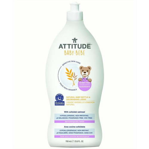 ATTITUDE Sensitive Skin, Hypoallergenic Baby Bottle & Dishwashing Liquid, Fragrance Free, 23.6 Fluid Ounce (60318)