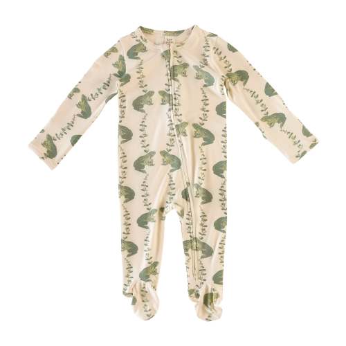 long sleeve zipper footie | garden frog | bamboo