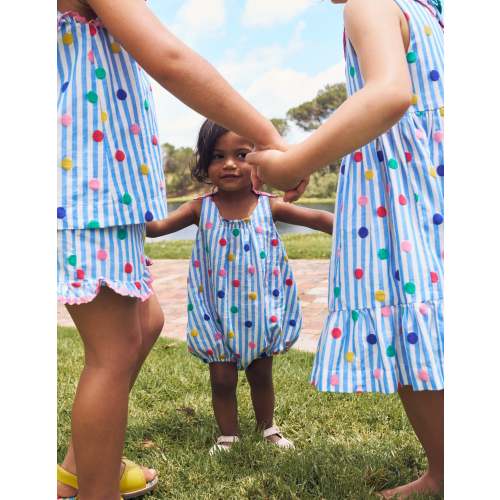 Girls Bubble Romper-Rainbow Spot Stripe