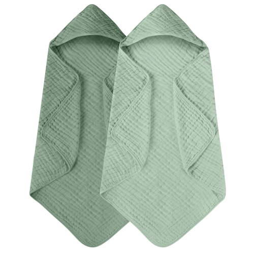 Hooded Baby Towels for Newborn 2 Pack 100% Muslin Organic Cotton Baby Bath Towel with Hood, 32x32Inch
