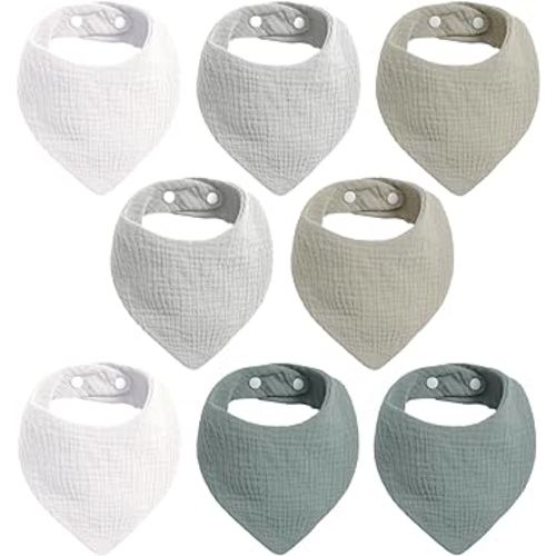 Cherub Baby Bandana Bibs for Boys, 8 Pack Muslin Baby Bibs for Drooling and Teething, Super Absorbent Drool Bibs for Baby Boy, Soft Baby Boy Bibs