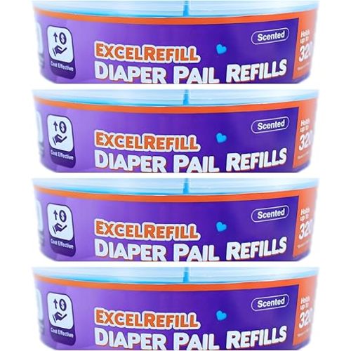 Diaper Pail Refills Compatible with Diaper Genie and Munchkin Pails, Scented, 1280 Count (4-Pack,320 Count)