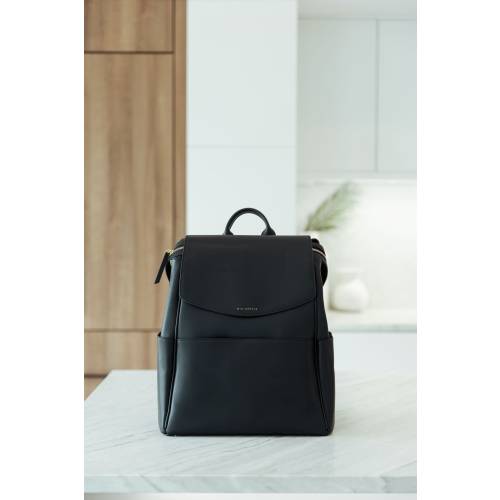 Large Black Leather Diaper Bag Backpack with Accessories