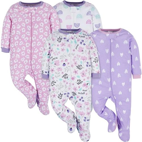 Onesies Brand baby-girls 4-pack Sleep 'N Play Footies Multi Pack - Newborn - Rainbows