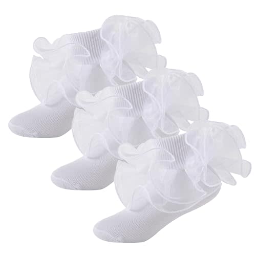 Baby Girls Ruffle Socks 2-Layer Lace Frilly Turn Cuff Fancy Dress Socks Toddler Girl Preemie Newborn Infant Kids