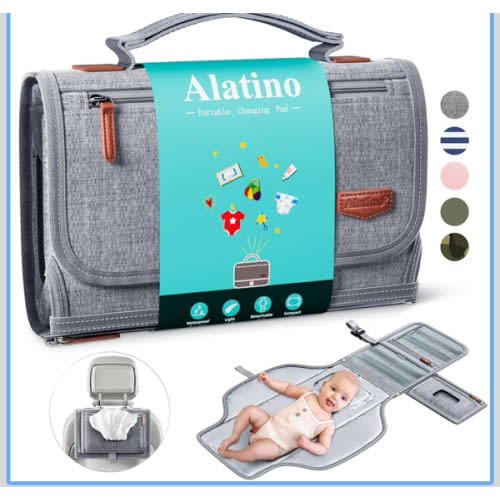 Portable Diaper Changing Pad for Baby, Detachable Travel Changing Pad with Baby Wipes Pocket, Gifts for Baby Shower, Newborn Girls and Boys (Grey)