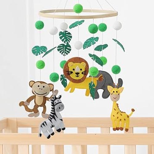 Baby Mobile Crib, Animal Mobile for Crib Nursery Mobile Gender Neutral for Boys and Girls Hand-Crocheted Mobile, Felt Material, Ceiling Mobile Presents for Newborns - Jungle Forest Theme