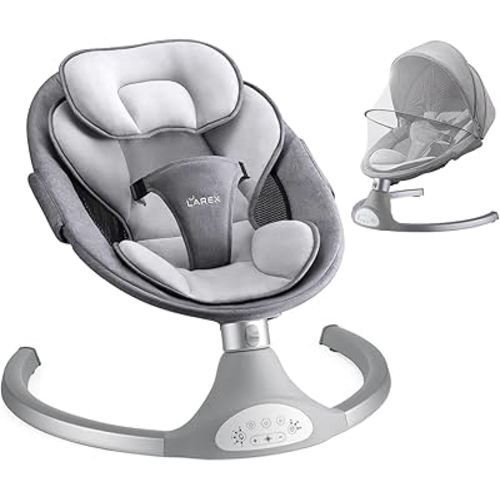 LAREX Baby Swing Infant Swing Electric Toddler Baby Rocker Portable for Newborn Boy Girl, 5 Sway Speeds with Remote Control, 10 Preset Melodies and Bluetooth, 0-6 Months Max 20 Lbs (Gray)