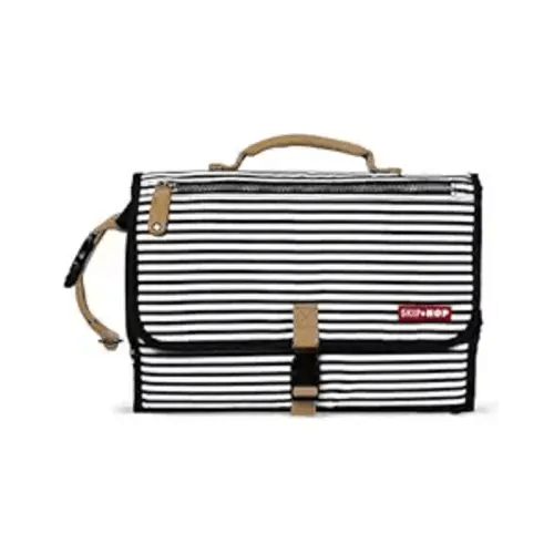 Skip Hop Pronto Signature Portable Changing Mat, Cushioned Diaper Changing Pad with Built-in Pillow, Black Stripe