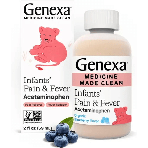Genexa Infants’ Pain and Fever Reducer | Baby Acetaminophen, Dye Free, Liquid Oral Suspension Medicine for Infant | Delicious Organic Blueberry Flavor | 160 mg per 5mL | 2 Fluid Ounces