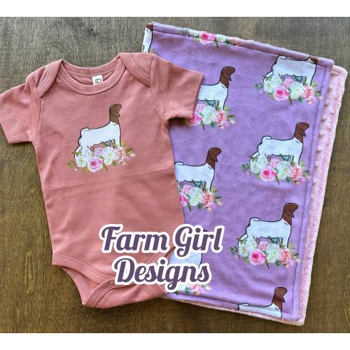 Show Goat with Spring Floral Onesie & Minky Lovey