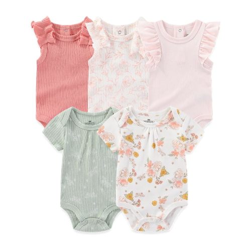 ZAVBABY Baby Boy Girl Short Sleeve Bodysuits Infants Outfit New Born Unisex-Baby 100% Cotton Romper 5-Pack 0-12 Month
