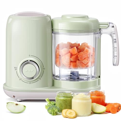 AMZBABYCHEF Baby Food Maker, 4 in 1 Baby Food Processor and Steamer, Puree Blender, Multifunctional Baby Puree Maker, Dishwasher Safe (Green)