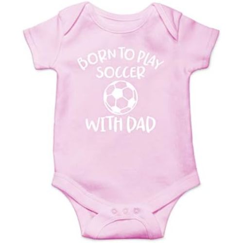 AW Fashions Born to Play Soccer with Dad Baby Bodysuit Funny Family Newborn Outfit for Boys or Girls