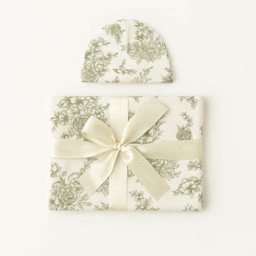 Bamboo Swaddle Blanket & Hat Set in Olive Toile – Waverles