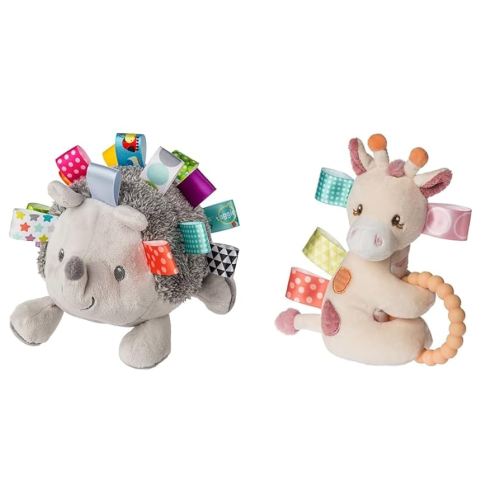 Mary Meyer Taggies Soft Toy, Heather Hedgehog, 8 Inch (Pack of 1) & Taggies Soft Baby Rattle with Teether Ring and Sensory Tags, 6-Inches, Tilly Giraffe