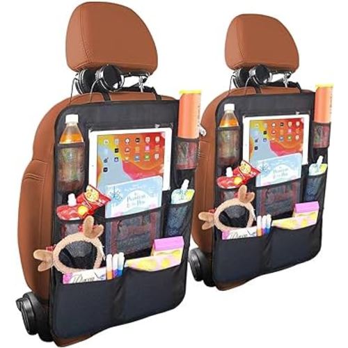 Car Seat Back Organizer,2 Pack Kick Mats Back Seat Protector with Touch Screen Tablet Holder for Kids,for Kids, Backseat Car Organizer,Car Travel Accessories with 8 Storage Pockets