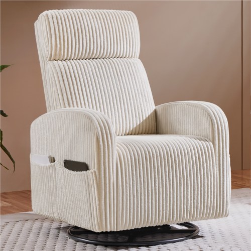 Renwick Corduroy Swivel Nursery Glider Chair for Living Room, Beige
