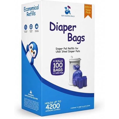 GEN Diaper Pail Bags Compatible with Ubbi Diaper Pails, (4 Rolls)