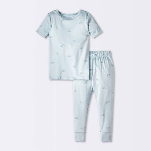 Toddler Boys' 2pc Paper Airplanes Smooth Jersey Snug Fit Pajama Set - Cloud Island™ Blue 18M: Recycled Polyester, Elastic Waistband