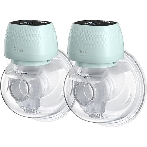 Paruu R12 Wearable Breast Pump Hands-Free, Electric Portable Breast Pump with 3 Modes & 9 Levels, Rechargeable & Smart Display, Memory Function, 19/22/25mm Flange, 2 Pack