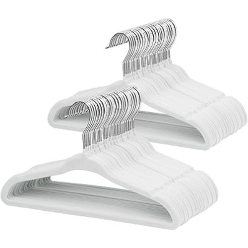 ManGotree 10.95" Baby Velvet Hangers, Non-Slip Infant Coat Hangers, Ultra-Thin Toddler Felt Hangers with 360° Swivel Hook, Space Saving Children's Hangers for Kids Clothes, 48 Pack (White)