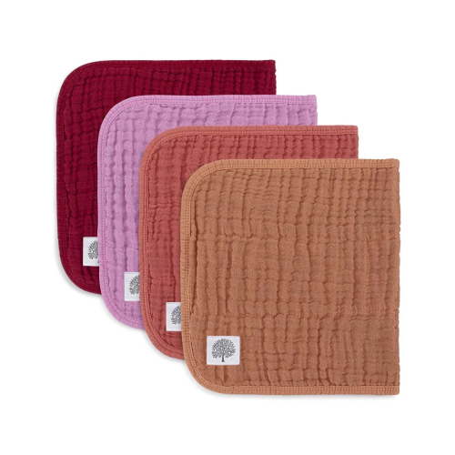 Parker Baby Co. Muslin Burp Cloths, 100% Cotton, Large, Soft & Absorbent Baby Burp Cloths for Girls, Rose Set, 4 Pack