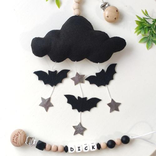 Cloud stroller decor, gothic nursery stroller mobile, goth baby gift, gift box for baby shower, pacifier clip personalized, custom holder