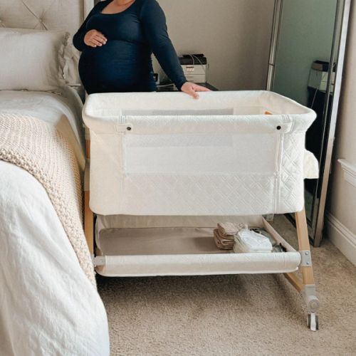 HARPPA Cuddly 3-in-1 Baby Bassinet Bedside Sleeper for Reflux | Attaches to Bed, Adjustable 5 Heights, Non-Toxic & CPSC Certified | Sturdy Aluminum Frame, Portable Wheels, Tool-Free Setup, Gentle Rocking | Perfect for Newborns, Infants, Small Spaces & Saf