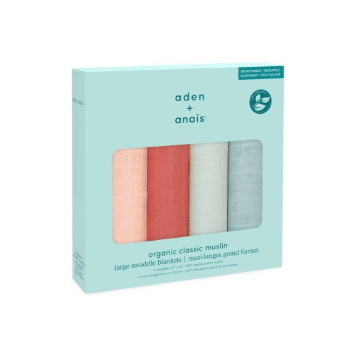 Assorted 4-Pack Organic Cotton Muslin Swaddling Cloths
