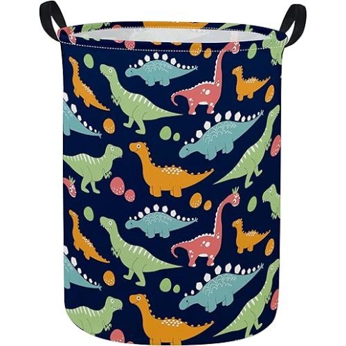 ESSME Dinosaur Laundry Basket Storage Bin large Collapsible Canvas Waterproof Coating Nursery hamper for Toy Bins,Baby hamper,Boys and Girls,Home Organizer.(Navy Blue dinosaur)