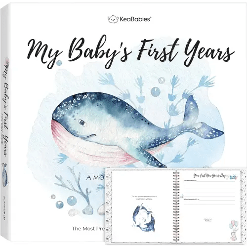 First 5 Years Baby Memory Book Girl, Boy - 90 Pages Hardcover First Year Baby Book Keepsake, Baby Milestone Book for New Parents, Baby Scrapbook, Baby Album and Memory Book Journal (SeaWorld)