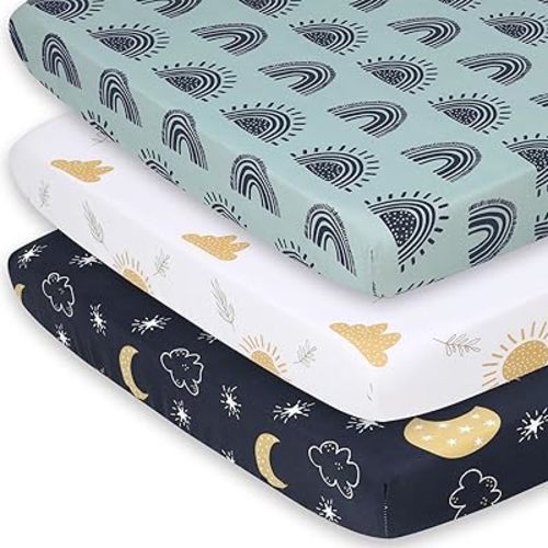 The Peanutshell 3-Pack Fitted Playard Sheets - Soft & Breathable Baby Boy or Girl Mini Crib Sheets, Pack N Play Mattress, Fits Standard Playard Pack Play Mattresses - Day and Night