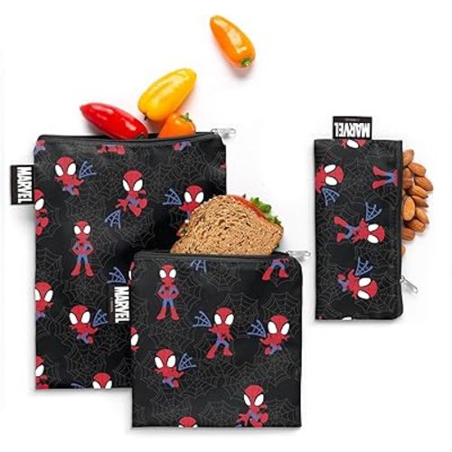 Simple Modern Marvel Spider-man Reusable Snack Bags for Kids | Food Safe, BPA Free, Phthalate Free, Polyester Zip Pouches | Washable & Refillable Sandwich Bag | Ellie Collection | 3 pack | Spidey Kid