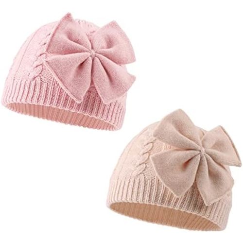 JANGANNSA Winter Warm Knitted Baby Hat for Girls Cotton Lined Infant Toddler Hat Autumn Cute Bow Classic Girls Beanie 0-6Y
