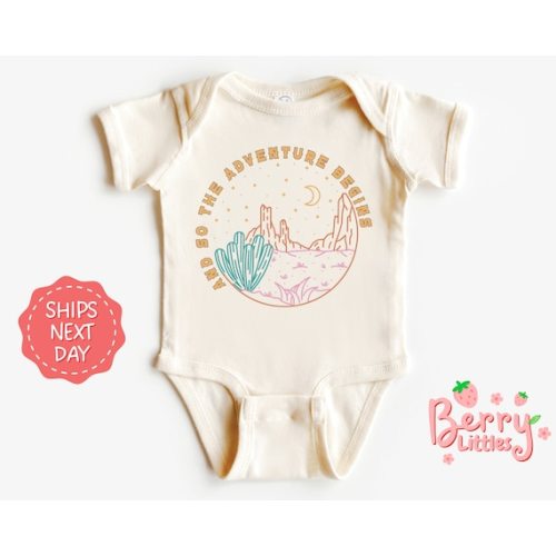 And so the Adventure Begins Camping Natural Baby Onesie® Little Country Baby Adventurer Infant Bodysuit Baby Reveal Onesie® BRY-0171 - Etsy