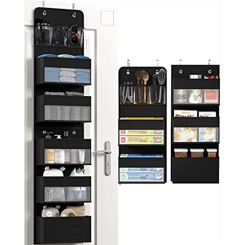 Over Door Organizer, 6 Shelf Camper Storage, RV Bathroom Storage, Behind The Door Storage Organizer, Wall Mount Back of Door Hanging Organizers for Toy Diaper Bedroom Closet (Black)