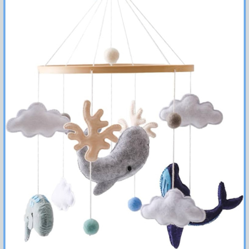 Montessori Baby Mobile for Crib Ocean Animals Crib Mobile Woodland Nursery Decor Soothe Toys for Ceiling Hanging Felt Ball Sea Blue Whale, White Clouds Baby Shower for Boys Girls Gifts
