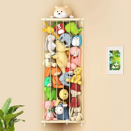 Stuffed Animal Storage Shelf Organizer(Patented) - Corner Stuffed Animal Holder Length Adjustable - Wall Plush Storage for Nursery Playroom Bedroom Kids Room (Beige, Extra Large)