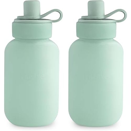 mushie Silicone Puree Pouch 2-Pack | 5 oz Reusable Baby Food Pouches (Cambridge Blue)
