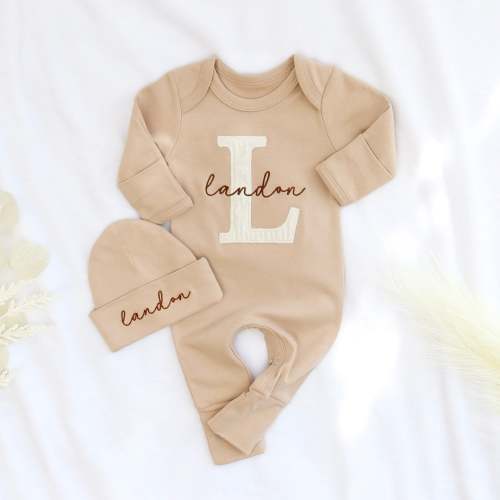 Personalized Baby Outfit Set with a Patch (BEIGE)