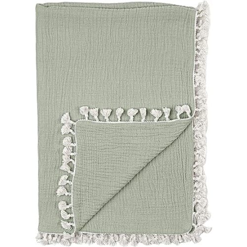Crane Baby Muslin Swaddle Blanket, Soft Cotton Lightweight Nursery and Stroller Blanket for Baby Boys & Girls, Fern Green, 30" x 40"