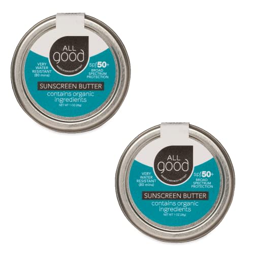 All Good Sunscreen - Zinc Oxide Sunscreen - Travel Size SPF 50+, Natural Sunscreen, Water Resistant for Face, Nose, Ears 1 oz (2-pack)